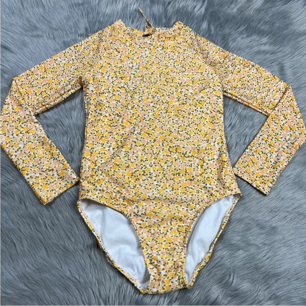 Art Class Girls Floral Long Sleeve One Piece Swimsuit Size XL 14